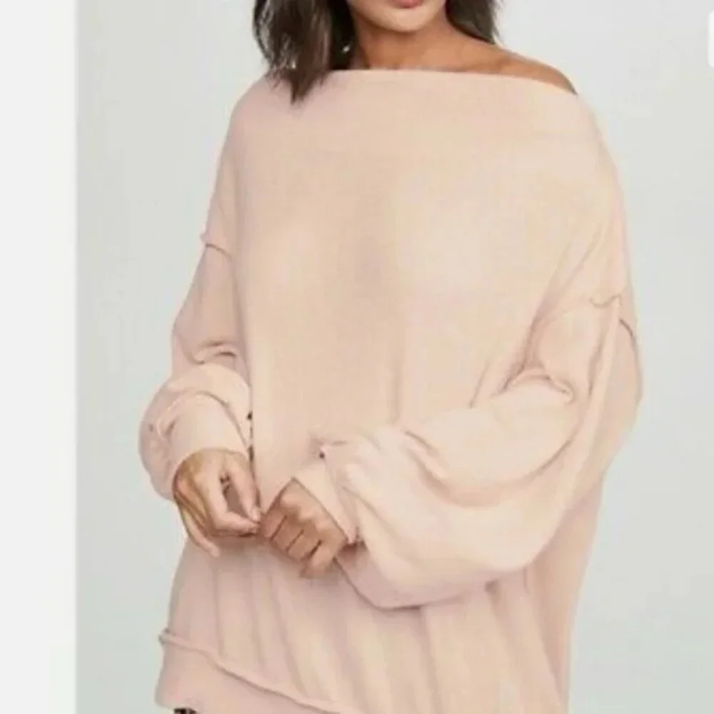 NWT Free People Women's Main Squeeze Brushed Hacci Top Pink Size M $80 L325 - Picture 3 of 4
